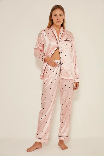 Pink black heart polka - pink, &