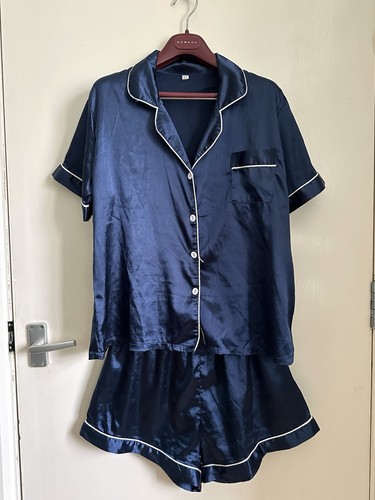 Navy blue satin pyjama - navy,