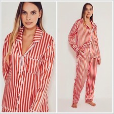 White & Red Striped Satin Long